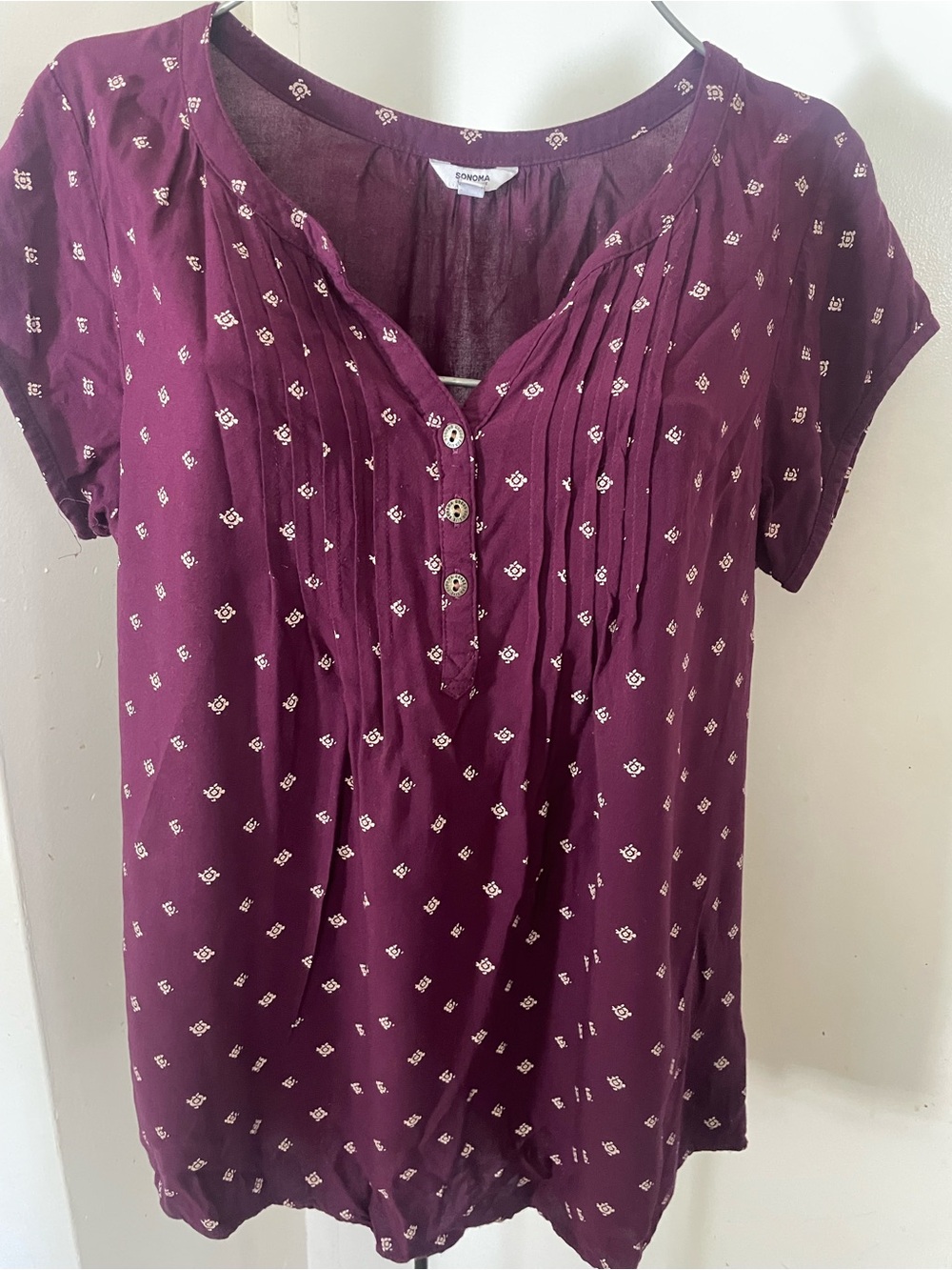 Sonoma Plum Short-Sleeve Pintuck Button Front Blouse